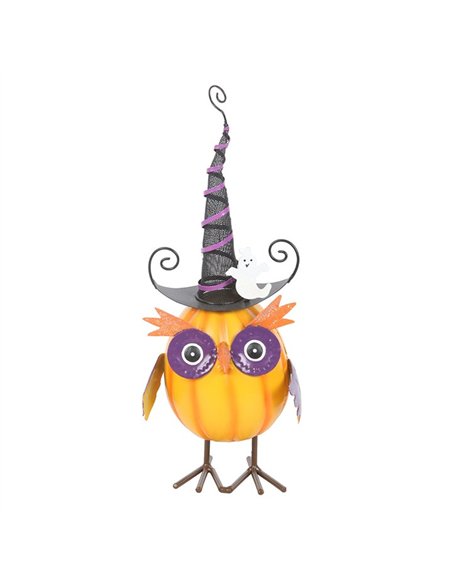 Orange Metal Owl Ornament with Witch Hat and Ghost HA_45626 - pic 136632 | FastDaddyshop