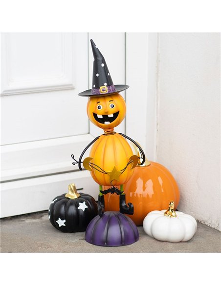 Orange Metal Pumpkin Man Ornament with Witch Hat HA_45926 - pic 136639 | FastDaddyshop