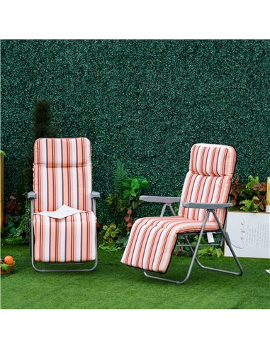 Outsunny Set of 2 Garden Sun Lounger Outdoor Reclining Seat Cushioned Seat Foldable Adjustable Recliner Orange and White