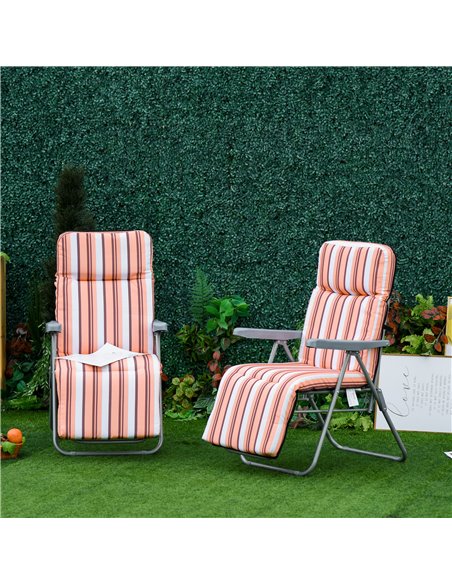Outsunny Set of 2 Garden Sun Lounger Outdoor Reclining Seat Cushioned Seat Foldable Adjustable Recliner Orange and White - pic 13664 | FastDaddyshop