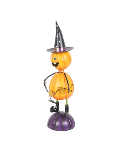 Orange Metal Pumpkin Man Ornament with Witch Hat HA_45926