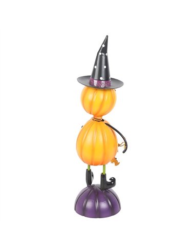 Orange Metal Pumpkin Man Ornament with Witch Hat HA_45926