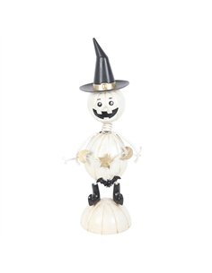 White Metal Pumpkin Man Ornament with Witch Hat HA_46026