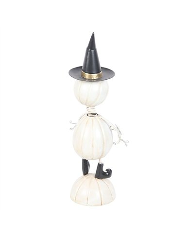 White Metal Pumpkin Man Ornament with Witch Hat HA_46026