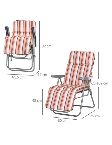 Outsunny Set of 2 Garden Sun Lounger Outdoor Reclining Seat Cushioned Seat Foldable Adjustable Recliner Orange and White