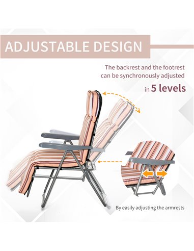 Outsunny Set of 2 Garden Sun Lounger Outdoor Reclining Seat Cushioned Seat Foldable Adjustable Recliner Orange and White