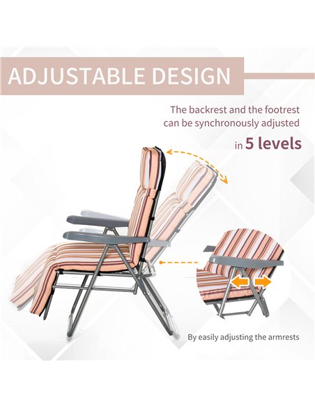 Outsunny Set of 2 Garden Sun Lounger Outdoor Reclining Seat Cushioned Seat Foldable Adjustable Recliner Orange and White - pic 13666 | FastDaddyshop