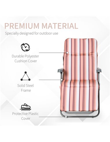 Outsunny Set of 2 Garden Sun Lounger Outdoor Reclining Seat Cushioned Seat Foldable Adjustable Recliner Orange and White