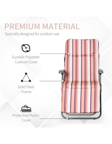 Outsunny Set of 2 Garden Sun Lounger Outdoor Reclining Seat Cushioned Seat Foldable Adjustable Recliner Orange and White - pic 13667 | FastDaddyshop