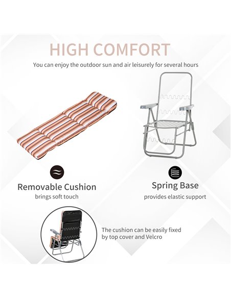Outsunny Set of 2 Garden Sun Lounger Outdoor Reclining Seat Cushioned Seat Foldable Adjustable Recliner Orange and White - pic 13668 | FastDaddyshop