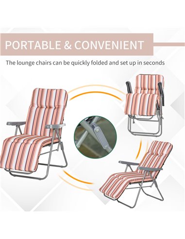 Outsunny Set of 2 Garden Sun Lounger Outdoor Reclining Seat Cushioned Seat Foldable Adjustable Recliner Orange and White