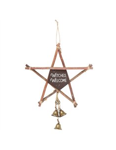30cm Witches Welcome Willow Pentagram Sign with Bells WN_71023