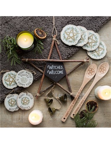 30cm Witches Welcome Willow Pentagram Sign with Bells WN_71023