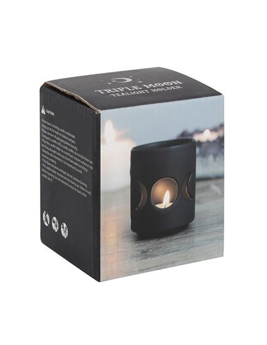 Small Black Triple Moon Cut Out Tealight Holder CH_36030