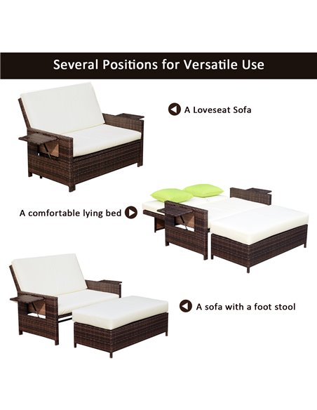 Outsunny 2 Seater Assembled Garden Patio Outdoor Rattan Furniture Sofa Sun Lounger Daybed with Fire Retardant Sponge - Brown - pic 13675 | FastDaddyshop