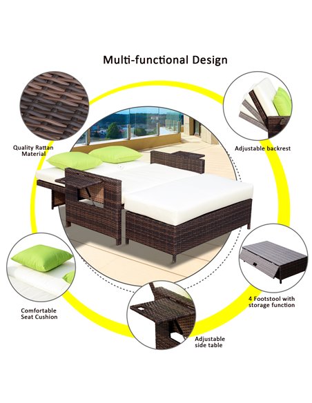 Outsunny 2 Seater Assembled Garden Patio Outdoor Rattan Furniture Sofa Sun Lounger Daybed with Fire Retardant Sponge - Brown - pic 13676 | FastDaddyshop