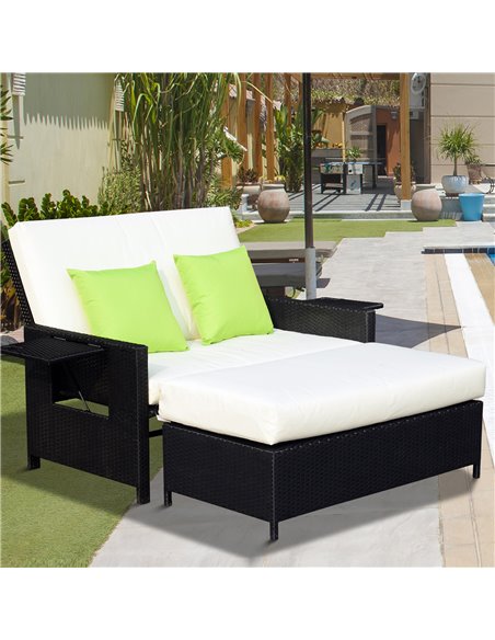 Outsunny 2 Seater Assembled Garden Patio Outdoor Rattan Furniture Sofa Sun Lounger Daybed with Fire Retardant Sponge - Black - pic 13680 | FastDaddyshop