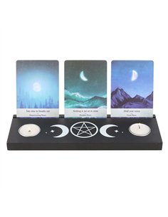 Black Triple Moon Tarot Card Stand Tealight Holder TC_86124