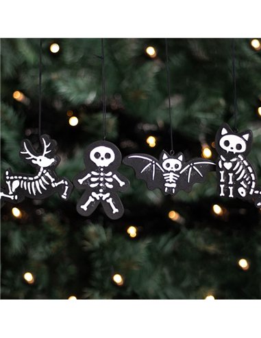 Set of 4 Black Creepy Skeleton Cookie Ornaments  CY_53923