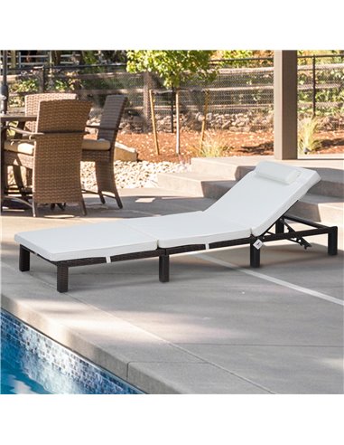 Outsunny PE Rattan 5-level Reclining Sun Lounger with Soft Padded Cushion, Mixed Brown