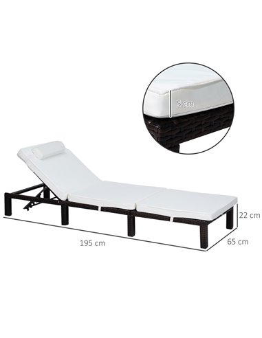 Outsunny PE Rattan 5-level Reclining Sun Lounger with Soft Padded Cushion, Mixed Brown