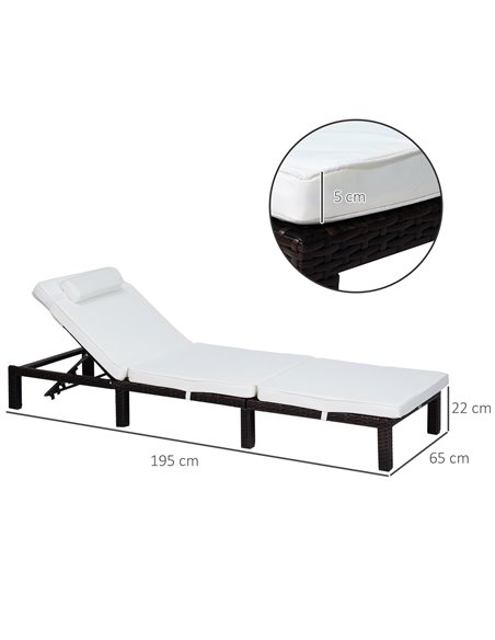 Outsunny PE Rattan 5-level Reclining Sun Lounger with Soft Padded Cushion, Mixed Brown - pic 13689 | FastDaddyshop