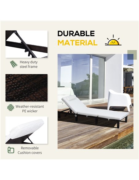 Outsunny PE Rattan 5-level Reclining Sun Lounger with Soft Padded Cushion, Mixed Brown - pic 13691 | FastDaddyshop