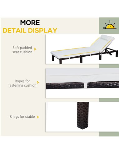 Outsunny PE Rattan 5-level Reclining Sun Lounger with Soft Padded Cushion, Mixed Brown