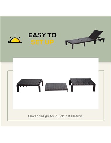 Outsunny PE Rattan 5-level Reclining Sun Lounger with Soft Padded Cushion, Mixed Brown