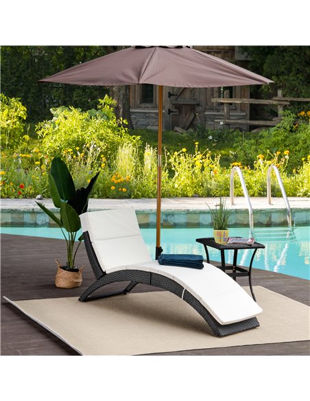 Outsunny Garden Patio Rattan Wicker Folding Sun Lounger Recliner Bed Chair with Cushion for Outdoor, Black - pic 13696 | FastDaddyshop