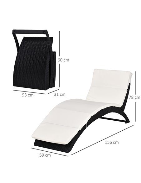 Outsunny Garden Patio Rattan Wicker Folding Sun Lounger Recliner Bed Chair with Cushion for Outdoor, Black - pic 13697 | FastDaddyshop