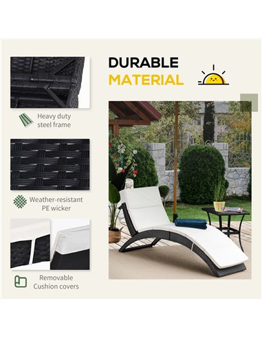 Outsunny Garden Patio Rattan Wicker Folding Sun Lounger Recliner Bed Chair with Cushion for Outdoor, Black
