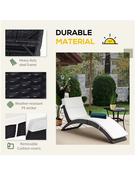Outsunny Garden Patio Rattan Wicker Folding Sun Lounger Recliner Bed Chair with Cushion for Outdoor, Black - pic 13698 | FastDaddyshop