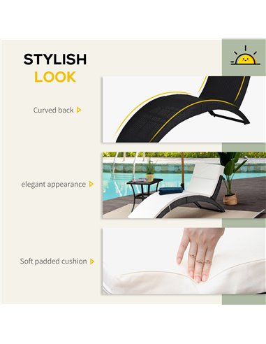 Outsunny Garden Patio Rattan Wicker Folding Sun Lounger Recliner Bed Chair with Cushion for Outdoor, Black