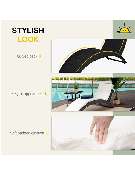Outsunny Garden Patio Rattan Wicker Folding Sun Lounger Recliner Bed Chair with Cushion for Outdoor, Black - pic 13699 | FastDaddyshop