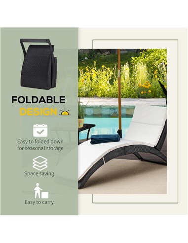 Outsunny Garden Patio Rattan Wicker Folding Sun Lounger Recliner Bed Chair with Cushion for Outdoor, Black