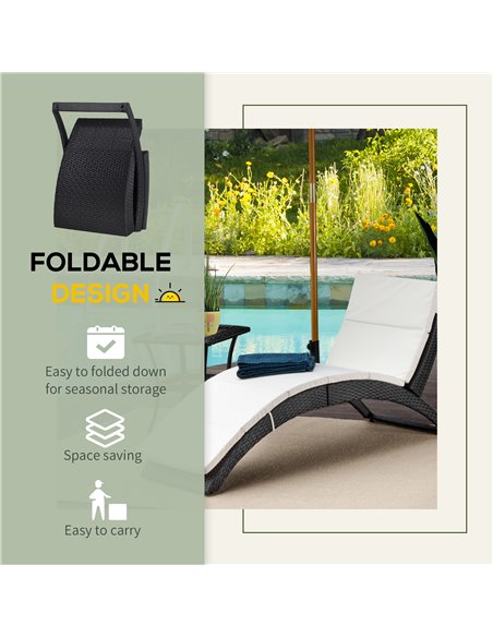 Outsunny Garden Patio Rattan Wicker Folding Sun Lounger Recliner Bed Chair with Cushion for Outdoor, Black - pic 13700 | FastDaddyshop