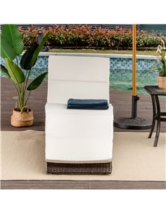 Outsunny Garden Patio Rattan Folding Sun Lounger, Recliner Bed Chair with Cushion, Brown 2