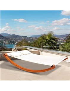 Outsunny Rocking Double Sun Lounger with Wooden Frame, White 2