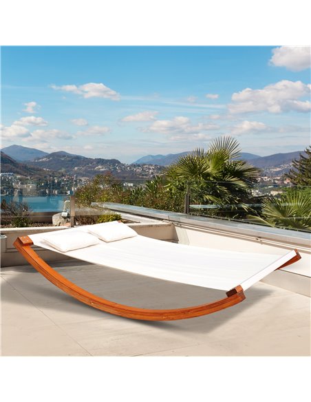 Outsunny Rocking Double Sun Lounger W/ Wooden Frame-White - pic 13712 | FastDaddyshop