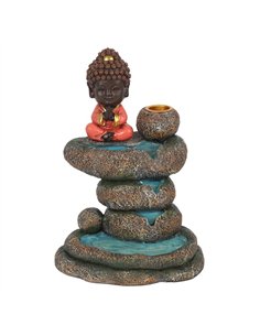 Red Buddha and Rock Pond Backflow Incense Burner BF_14331 2