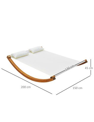 Outsunny Rocking Double Sun Lounger W/ Wooden Frame-White