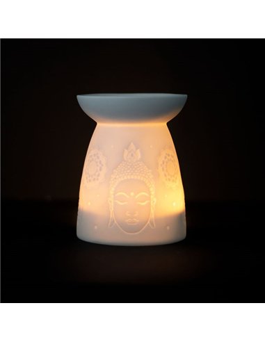 White Ceramic Buddha Face Oil Burner and Wax Warmer OB_47631