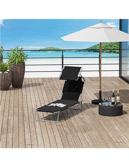 Outsunny Reclining Chair Sun Lounger with Sun Shade Awning, Black - pic 13720 | FastDaddyshop