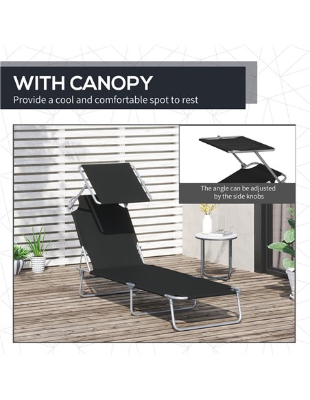 Outsunny Reclining Chair Sun Lounger with Sun Shade Awning, Black - pic 13724 | FastDaddyshop