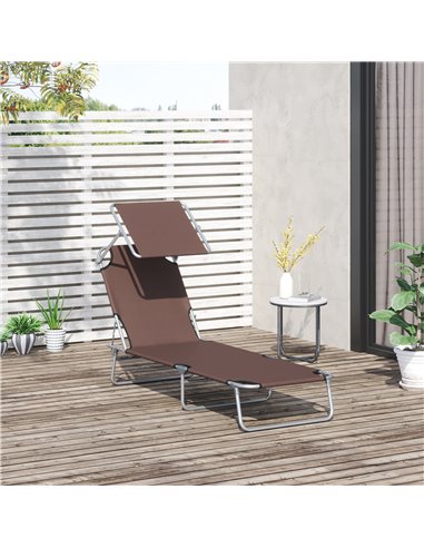 Outsunny Reclining Chair Sun Lounger with Sun Shade Awning, Brown