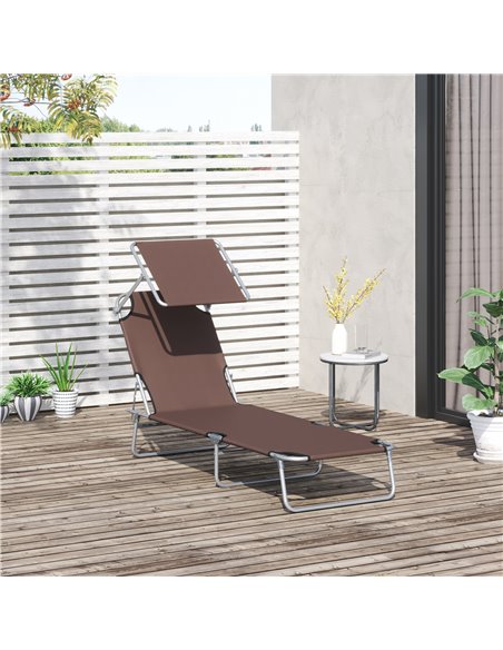 Outsunny Reclining Chair Sun Lounger with Sun Shade Awning, Brown - pic 13728 | FastDaddyshop
