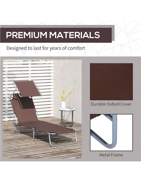 Outsunny Reclining Chair Sun Lounger with Sun Shade Awning, Brown - pic 13731 | FastDaddyshop