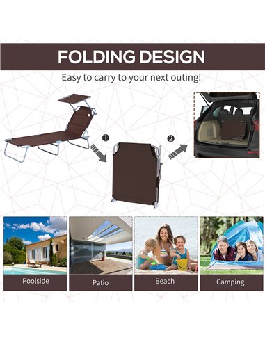 Outsunny Reclining Chair Sun Lounger with Sun Shade Awning, Brown