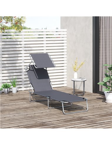 Outsunny Reclining Chair Sun Lounger with Sun Shade Awning, Grey